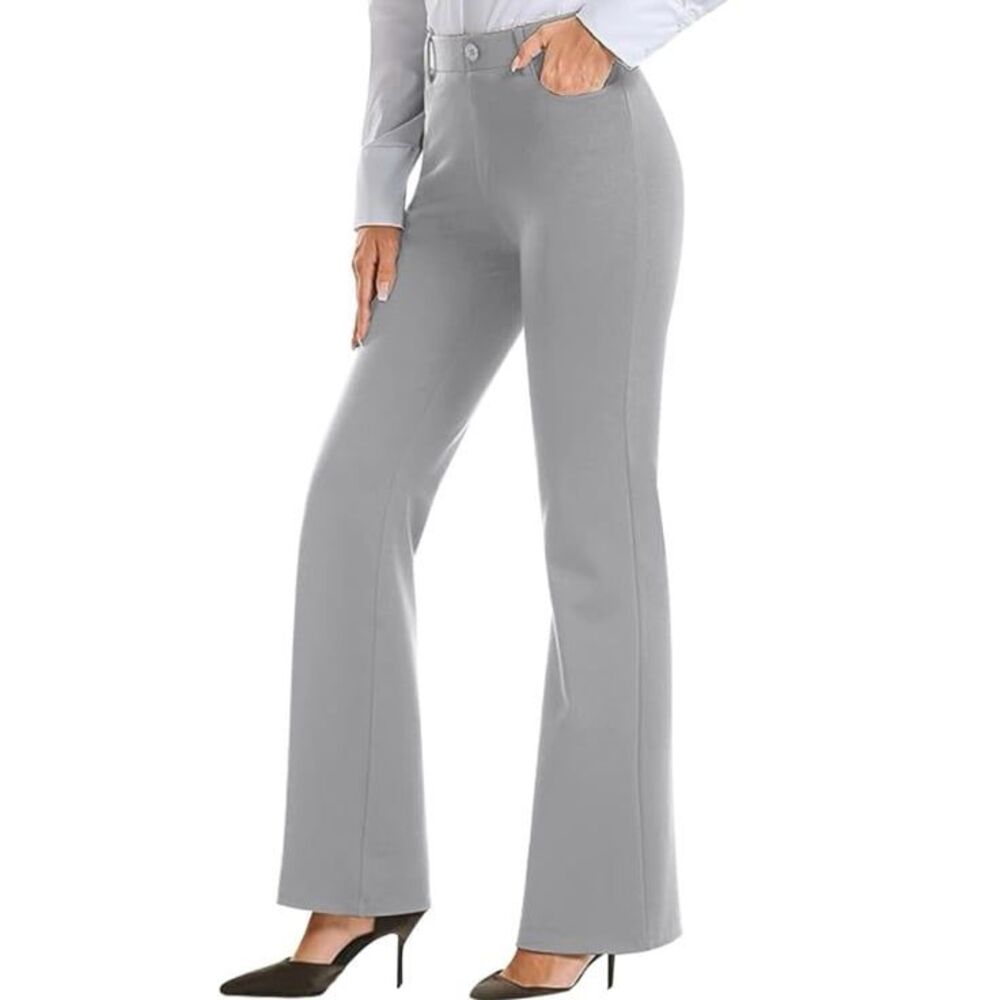Betabrand grey gray bootcut flare office dress pants trousers